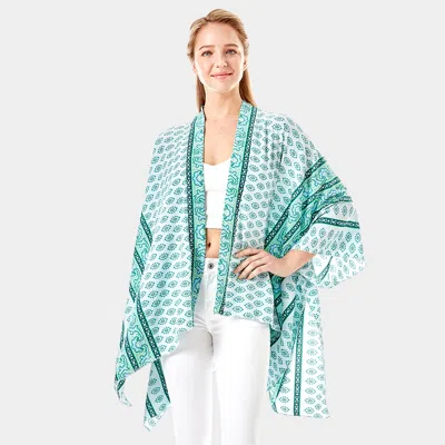 Fashnzfab Greek Mati Mataki Printed Cover Up Kimono Poncho In Blue