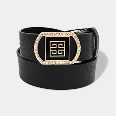 Fashnzfab Greek Pattern Accented Faux Leather Belt In Black