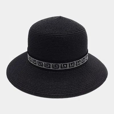 Fashnzfab Greek Pattern Band Straw Sun Hat In Black