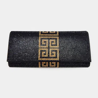 Fashnzfab Greek Pattern Bling Evening Clutch Crossbody Bag In Black