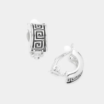 Fashnzfab Greek Pattern Detailed Metal Clip On Earrings In Multi