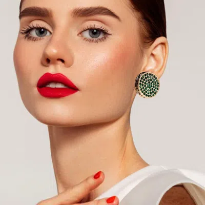 Fashnzfab Greek Pattern Detailed Rhinestone Embellished Round Earrings In Orange