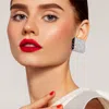 Fashnzfab Greek Pattern Detailed Rhinestone Embellished Square Earrings - Ab, Rhodium In Multi