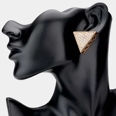 Fashnzfab Greek Pattern Detailed Rhinestone Embellished Triangle Earrings In Gold