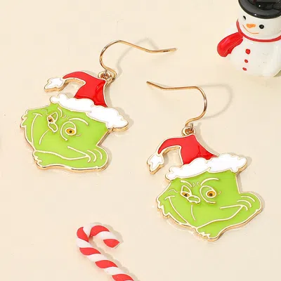 Fashnzfab Green Monster Santa Dangle Earrings