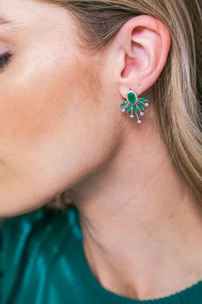 Fashnzfab Green Starburst Fan Stud Earrings