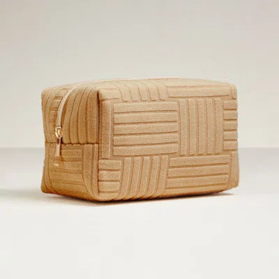 Fashnzfab Grid Pattern Cosmetic Pouch Bag 7" X 4" X 4" In Brown