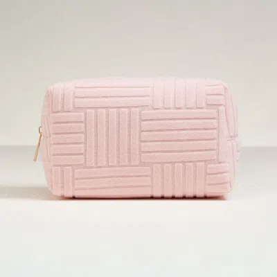Fashnzfab Grid Pattern Cosmetic Pouch Bag 7" X 4" X 4" In Pink