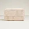 Fashnzfab Grid Pattern Cosmetic Pouch Bag 7" X 4" X 4" In Sand