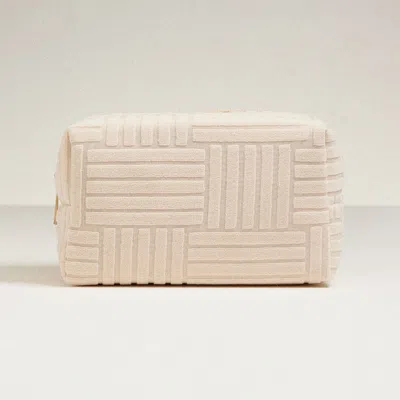 Fashnzfab Grid Pattern Cosmetic Pouch Bag 7" X 4" X 4" In Sand