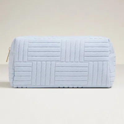 Fashnzfab Grid Pattern Cosmetic Pouch Bag 9.5" X 4.5" X 3.5" In Blue