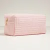 Fashnzfab Grid Pattern Cosmetic Pouch Bag 9.5" X 4.5" X 3.5" In Pink