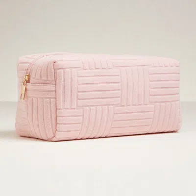 Fashnzfab Grid Pattern Cosmetic Pouch Bag 9.5" X 4.5" X 3.5" In Pink