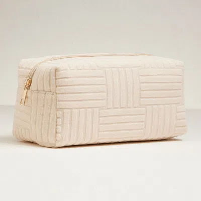 Fashnzfab Grid Pattern Cosmetic Pouch Bag 9.5" X 4.5" X 3.5" In Sand