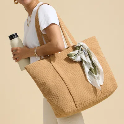 Fashnzfab Grid Pattern Everyday Tote Bag In Brown