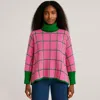 Fashnzfab Grid Pattern Knit Turtleneck Poncho In Pink