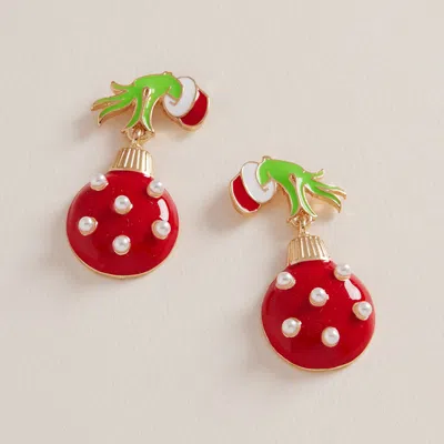 Fashnzfab Grinch Hand Christmas Ornament Dangle Earrings In Red