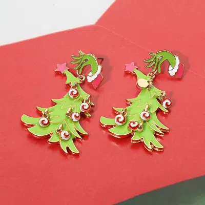 Fashnzfab Grinch Hand Christmas Tree Drop Dangle Earrings In Silver