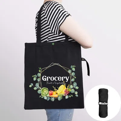 Fashnzfab Grocery Fruit Vegetable Message Printed Foldable Eco Bag In Black