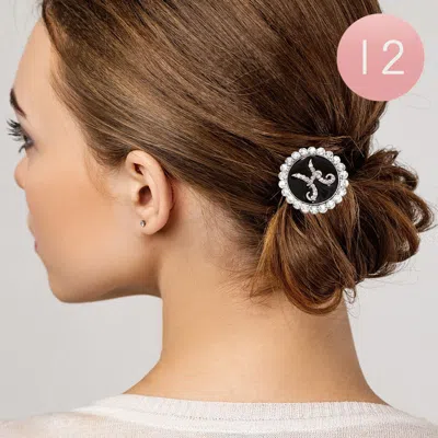Fashnzfab -h- 12pcs - Crystal Accented Initial Monogram Ponytail Hair Bands In Multi