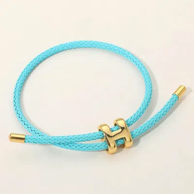 Fashnzfab H Monogram Charm Accent Braided Cord Adjustable Slide Bracelet In Blue