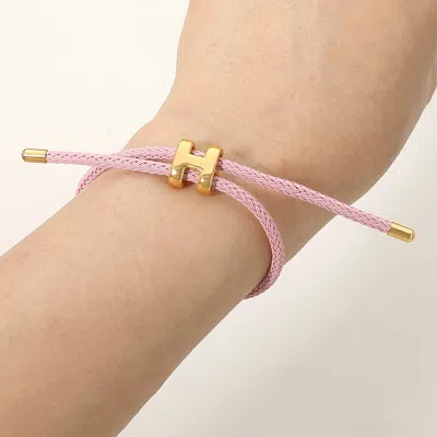 Fashnzfab H Monogram Charm Accent Braided Cord Adjustable Slide Bracelet In Gold