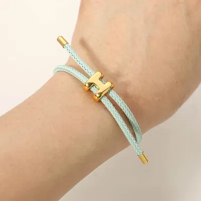 Fashnzfab H Monogram Charm Accent Braided Cord Adjustable Slide Bracelet In Green