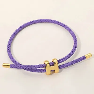 Fashnzfab H Monogram Charm Accent Braided Cord Adjustable Slide Bracelet In Purple