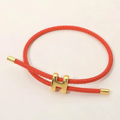 Fashnzfab H Monogram Charm Accent Braided Cord Adjustable Slide Bracelet In Red