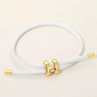Fashnzfab H Monogram Charm Accent Braided Cord Adjustable Slide Bracelet In White