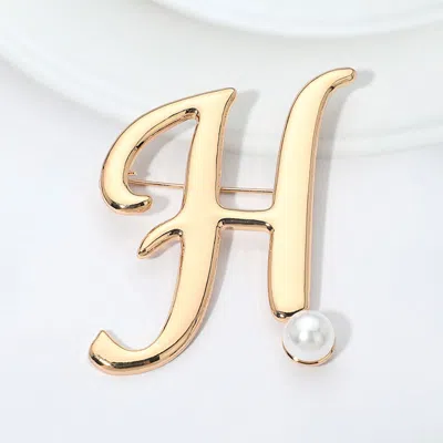 Fashnzfab -h- Pearl Accent Initial Letter Pin Brooch In Silver