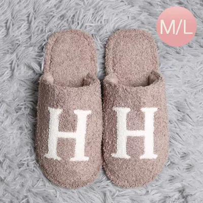Fashnzfab H Print Soft Home Indoor Floor Slippers Beige M/l