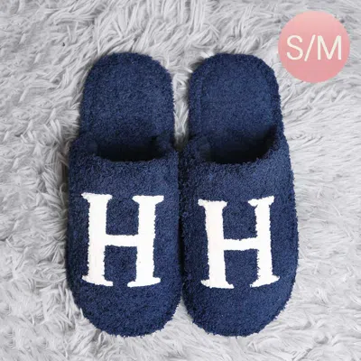 Fashnzfab H Print Soft Home Indoor Floor Slippers Navy S/m In Blue