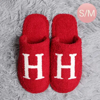 Fashnzfab H Print Soft Home Indoor Floor Slippers Red S/m