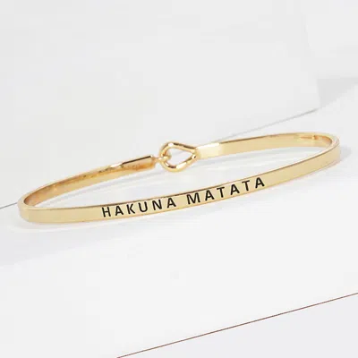 Fashnzfab Hakuna Matata Engraved Thin Brass Metal Bangle Bracelet Gold