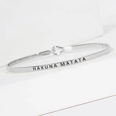 Fashnzfab Hakuna Matata Engraved Thin Brass Metal Bangle Bracelet Rhodium In Multi