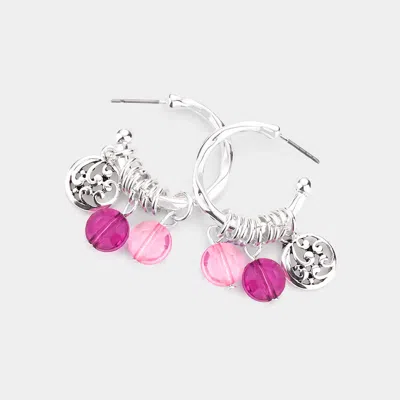 Fashnzfab Half Hoop Filigree Metal Round Lucite Bead Dangle Earrings In Pink