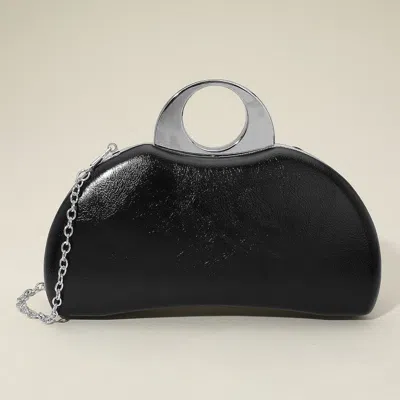 Fashnzfab Half Moon Metallic Clutch Evening Bag / Crossbody Bag In Black