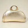 Fashnzfab Half Moon Metallic Clutch Evening Bag / Crossbody Bag In Gold