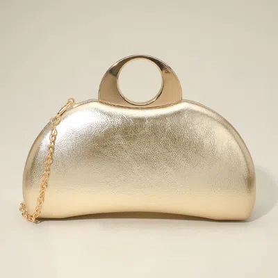 Fashnzfab Half Moon Metallic Clutch Evening Bag / Crossbody Bag In Gold