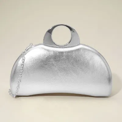 Fashnzfab Half Moon Metallic Clutch Evening Bag / Crossbody Bag In Silver