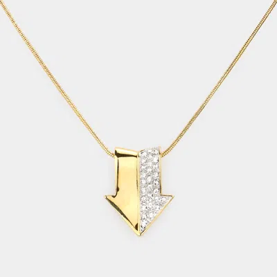 Fashnzfab Half Pave Arrow Pendant Necklace In Gold