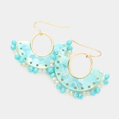 Fashnzfab Half Round Celluloid Acetate Faceted Bead Trimmed Dangle Earrings In Green