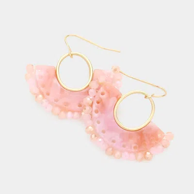 Fashnzfab Half Round Celluloid Acetate Faceted Bead Trimmed Dangle Earrings In Pink