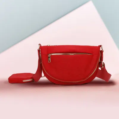 Fashnzfab Half Round Solid Nylon Crossbody Bag In Red