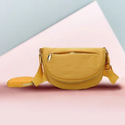 Fashnzfab Half Round Solid Nylon Crossbody Bag In Yellow
