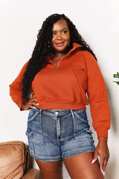 Fashnzfab Half-zip Long Sleeve Hoodie In Brown