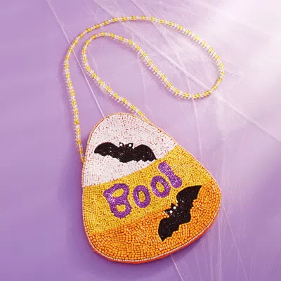 Fashnzfab Halloween Bat Boo Message Beaded Mini Crossbody Bag In Multi