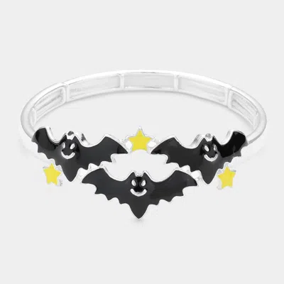Fashnzfab Halloween Bat Enamel Stretch Bracelet Multi, Silver