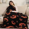 Fashnzfab Halloween Bat Patterned Reversible Throw Blanket In Black